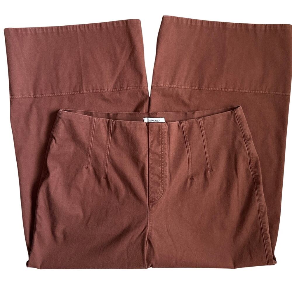 Spanx Plus Wide Leg Cropped Pull-On Twill Pant Hickory Brown Size 1X - Picture 6 of 9